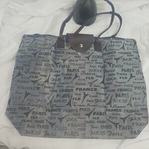 Tote Shopping Bag Silver France Design Foldable Double Handle Shoulder Carry